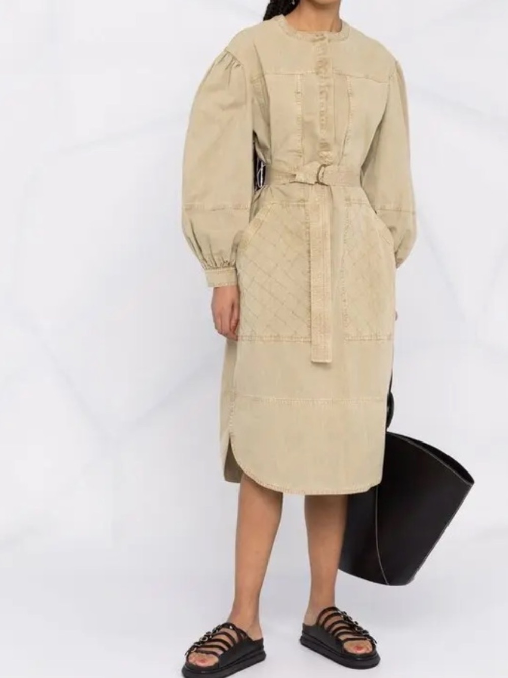 Ulla Johnson Olive Utility Shirt Dress with Quilted Pockets
